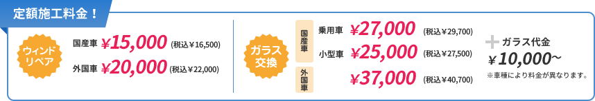 くるまガラスセンターは安心の定額施工料金！