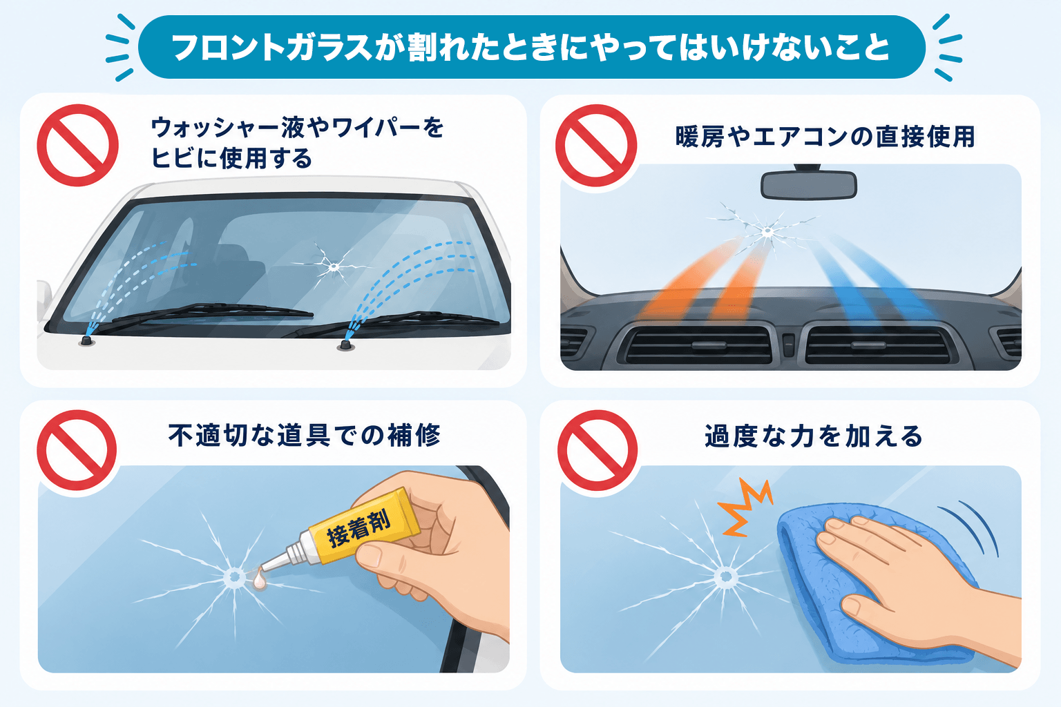 フロントガラスが割れたときにやってはいけないこと